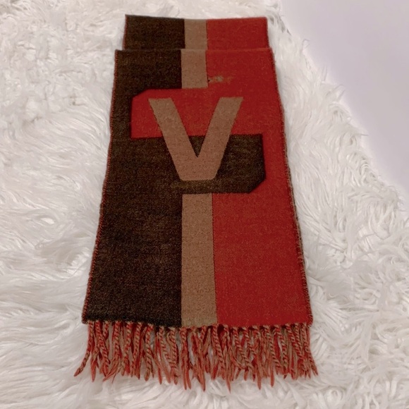 LOUIS Vuitton tricolor cashmere/wool scarf with fringe Brown Red Beige Colors - Picture 1 of 10